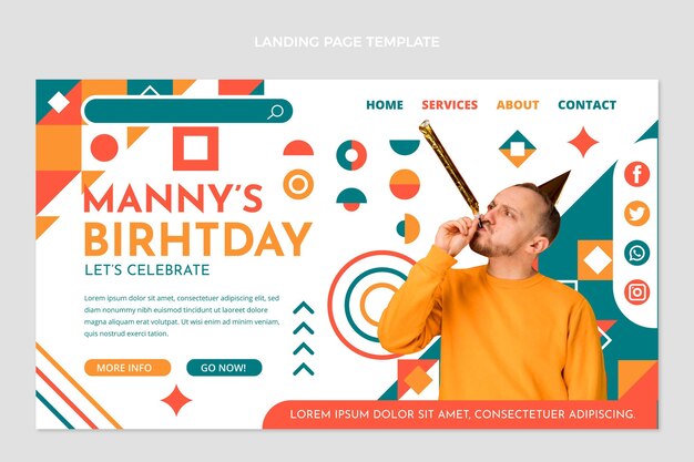 Flat design mosaic birthday landing page