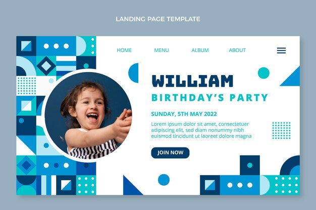 Flat design mosaic birthday landing page