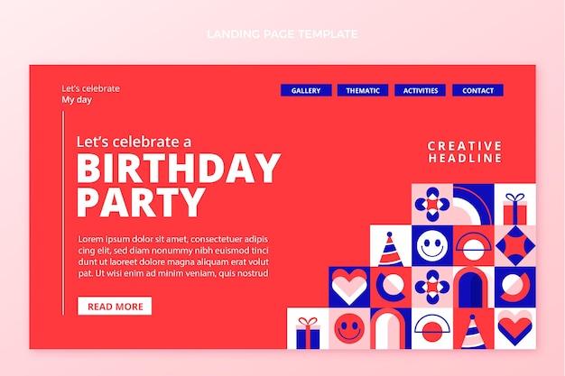 Free vector flat design mosaic birthday landing page