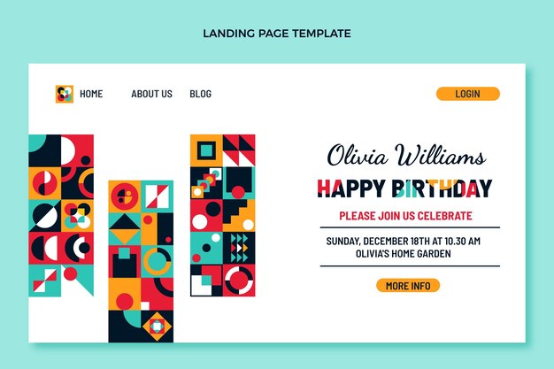 Flat design mosaic birthday landing page