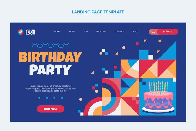 Flat design mosaic birthday landing page