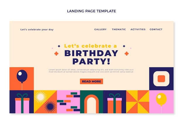 Free vector flat design mosaic birthday landing page