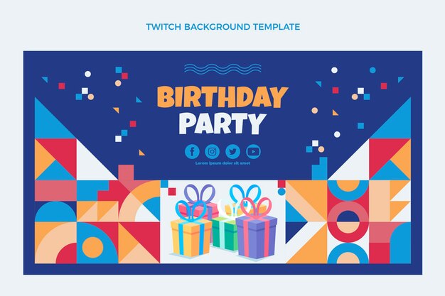 Flat design mosaic birthday twitch background