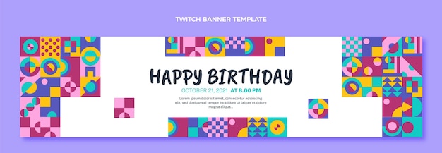 Плоский дизайн мозаики день рождения twitch баннер