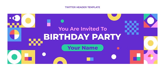 Плоский дизайн мозаики день рождения шаблон заголовка twitter
