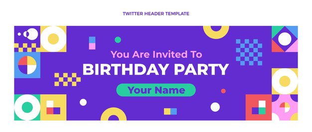 flat design mosaic birthday twitter header template