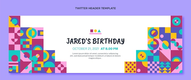 Flat design mosaic birthday twitter header