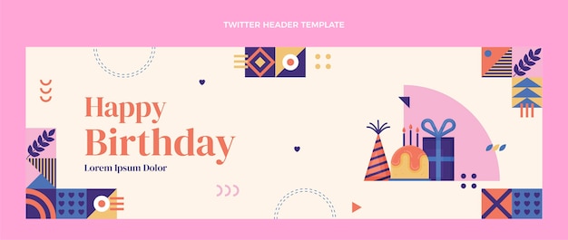 Free vector flat design mosaic birthday twitter header