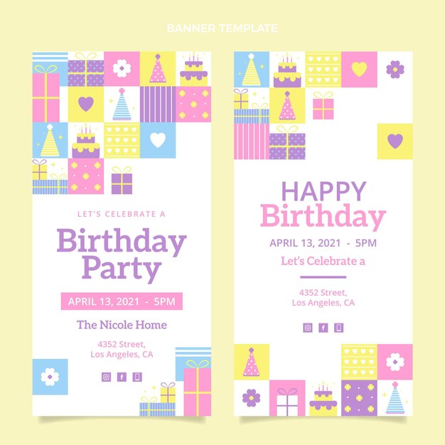 Flat design mosaic birthday vertical banners template