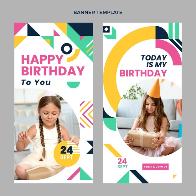 Flat design mosaic birthday vertical banners