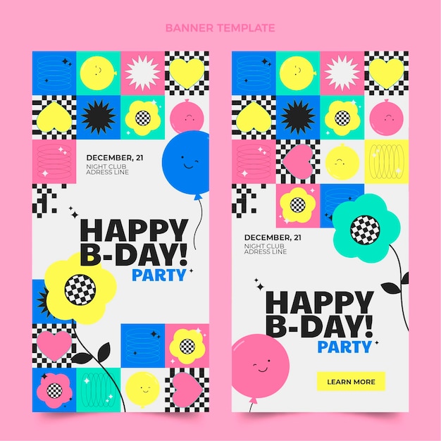 Flat design mosaic birthday vertical banners