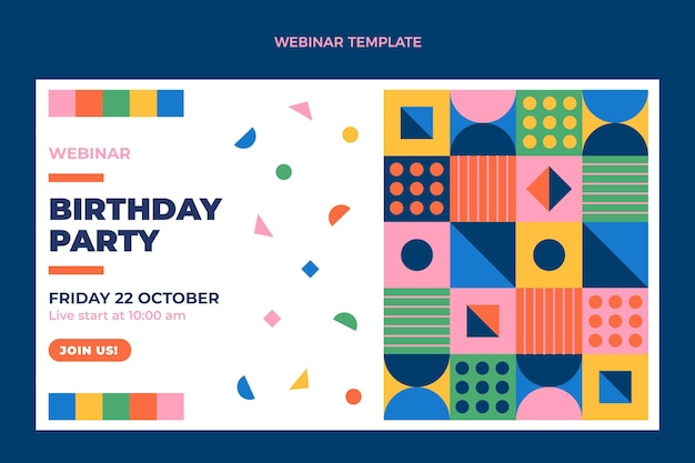 Flat design mosaic birthday webinar