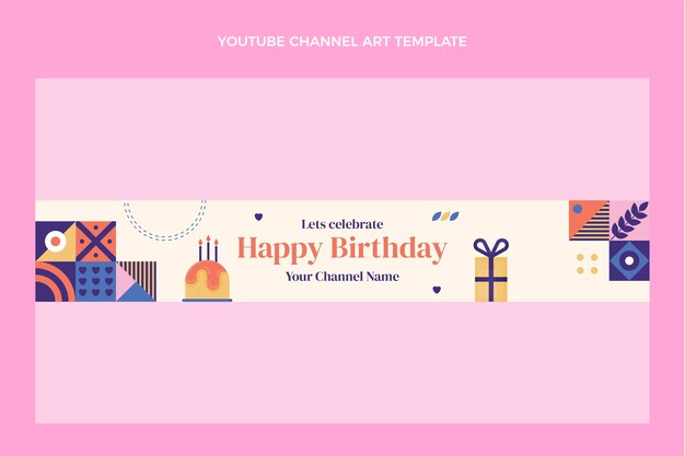 Flat design mosaic birthday youtube channel art