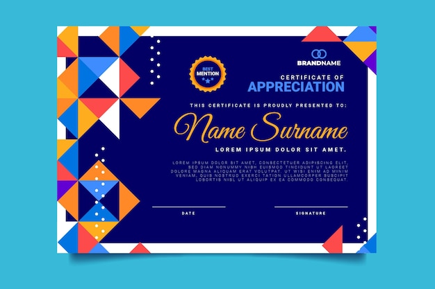 Flat design mosaic certificate template