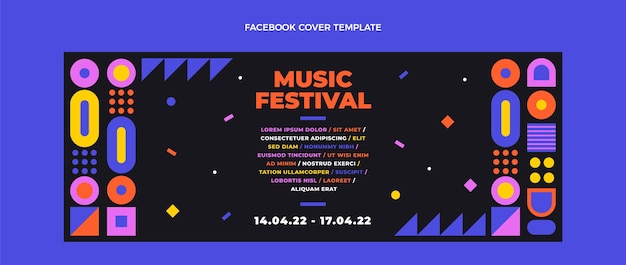 Flat design mosaic music festival facebook cover