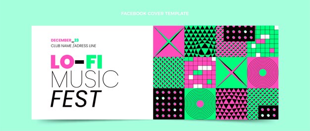 Flat design mosaic music festival facebook cover