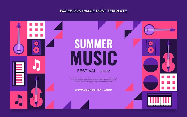 Free vector flat design mosaic music festival facebook post template