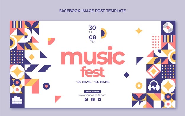 フラットデザインモザイク音楽祭Facebook投稿