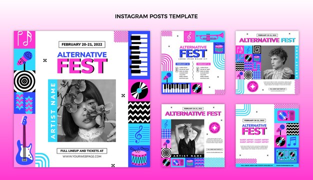 Flat design mosaic music festival instagram post