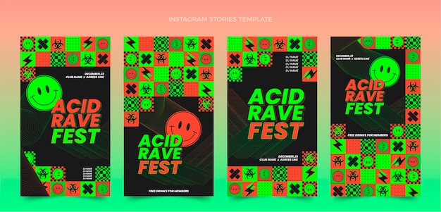 Vettore gratuito storie di instagram di festival di musica di mosaico di design piatto