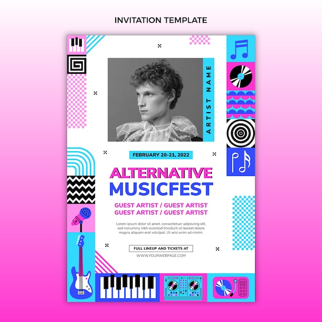 Free vector flat design mosaic music festival invitation