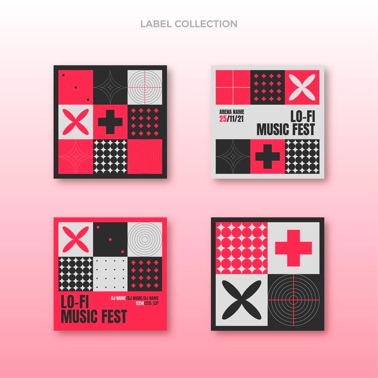 Free Vector flat design mosaic music festival labels
