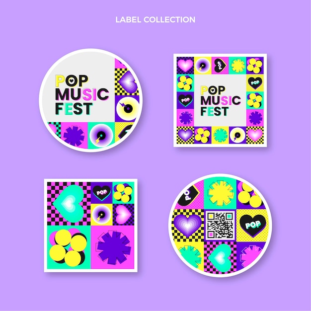 Flat design mosaic music festival labels