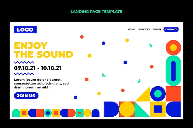 フラットデザインモザイク音楽祭のランディングページ