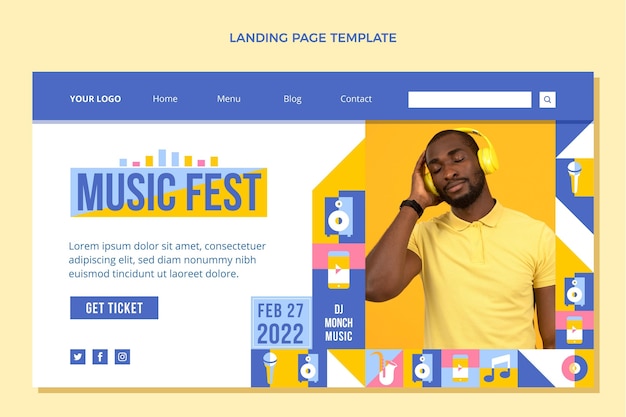 Flat design mosaic music festival landing page