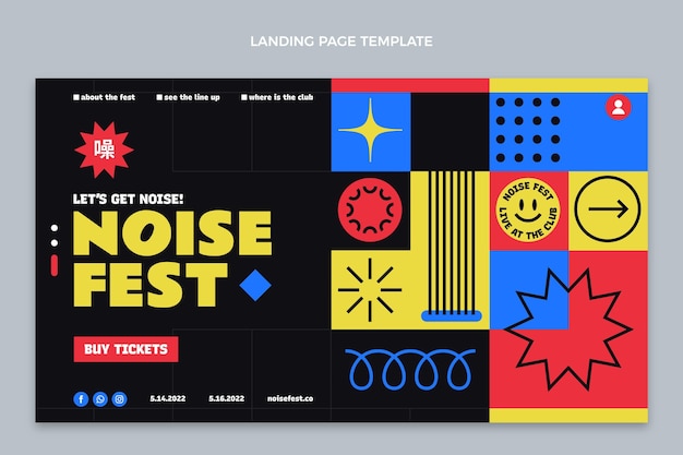 Flat design mosaic music festival landing page