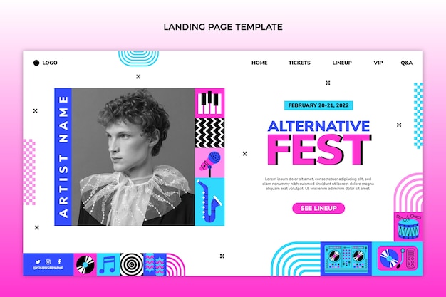 Free vector flat design mosaic music festival landing page