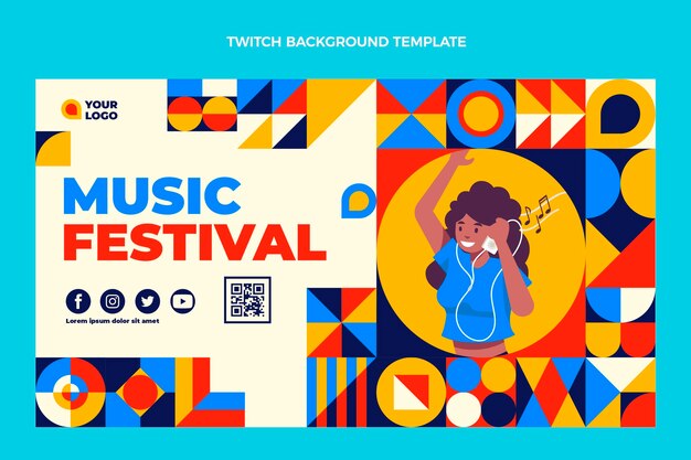 Flat design mosaic music festival twitch background