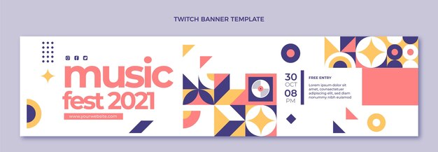 Flat design mosaic music festival twitch banner