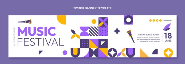 Flat design mosaic music festival twitch banner