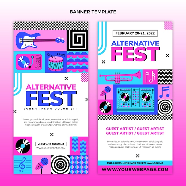 Free vector flat design mosaic music festival vertical banners