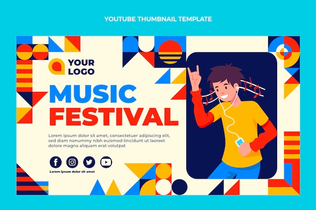 Flat design mosaic music festival youtube thumbnail