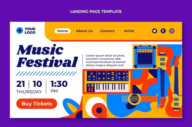 Free vector flat design mosaic music festival