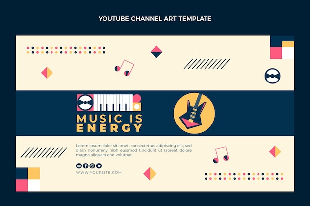 Vettore gratuito design piatto dell'arte del canale youtube di musica a mosaico