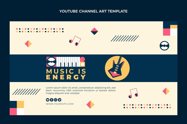 Flat design of mosaic music youtube channel art