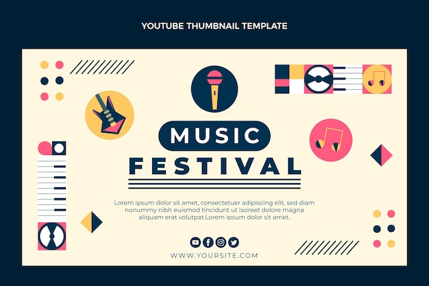 Vettore gratuito design piatto della miniatura di youtube di musica a mosaico