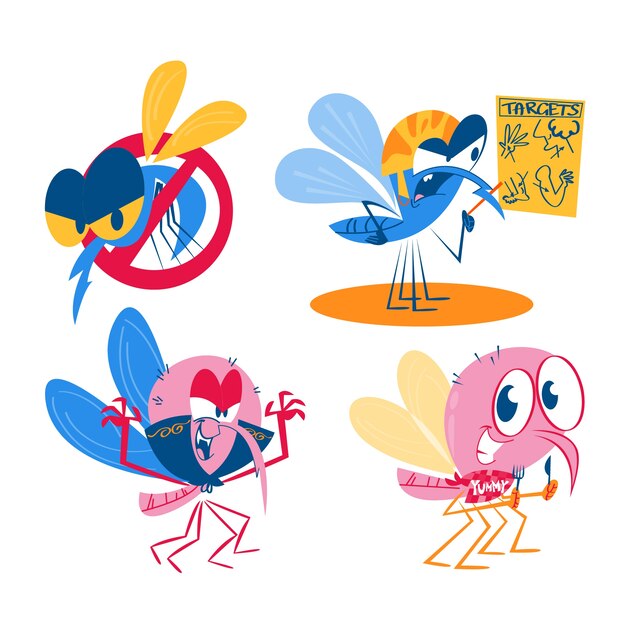 Flat design of mosquito stickers