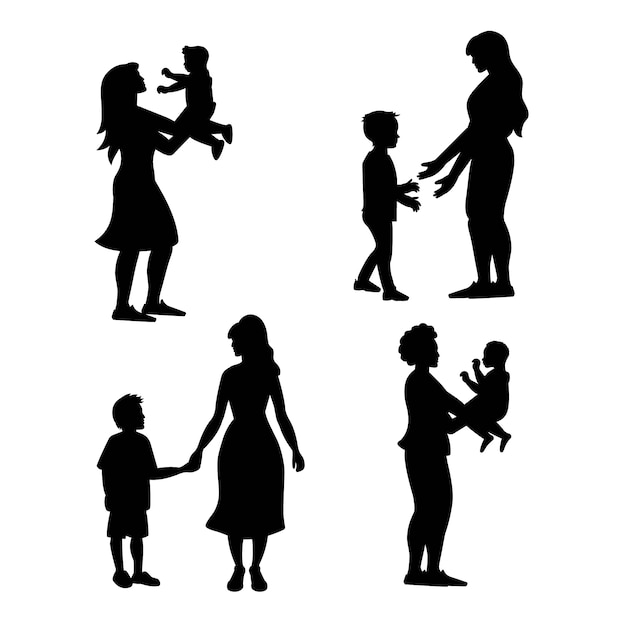 Бесплатное векторное изображение Силуэт матери и сына в плоском дизайне