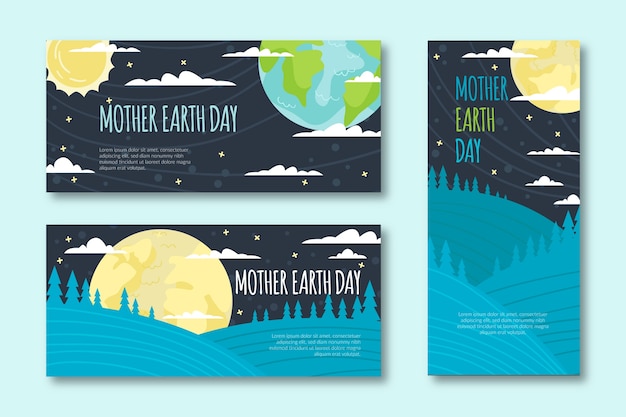 Flat design mother earth day banner collection design