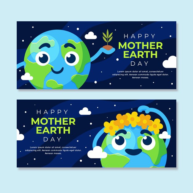 Flat design mother earth day banner crown of flowers