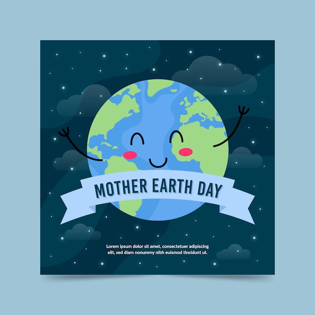 Flat design mother earth day banner with ribbon