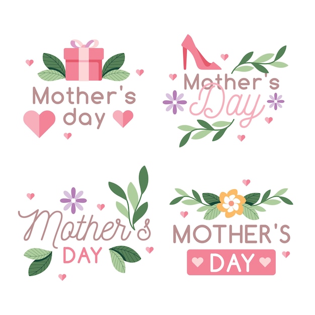 Free vector flat design mother's day label set