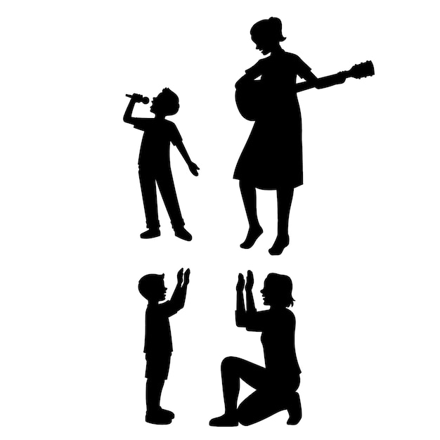 Flat design mother and son silhouette