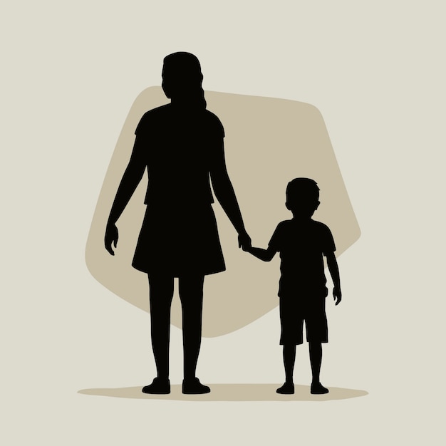 Free vector flat design mother and son silhouette