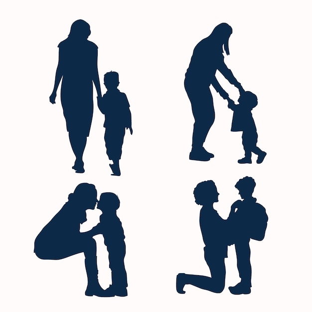 Free Vector flat design mother and son silhouette