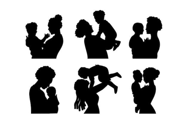 Free vector flat design mother and son silhouette